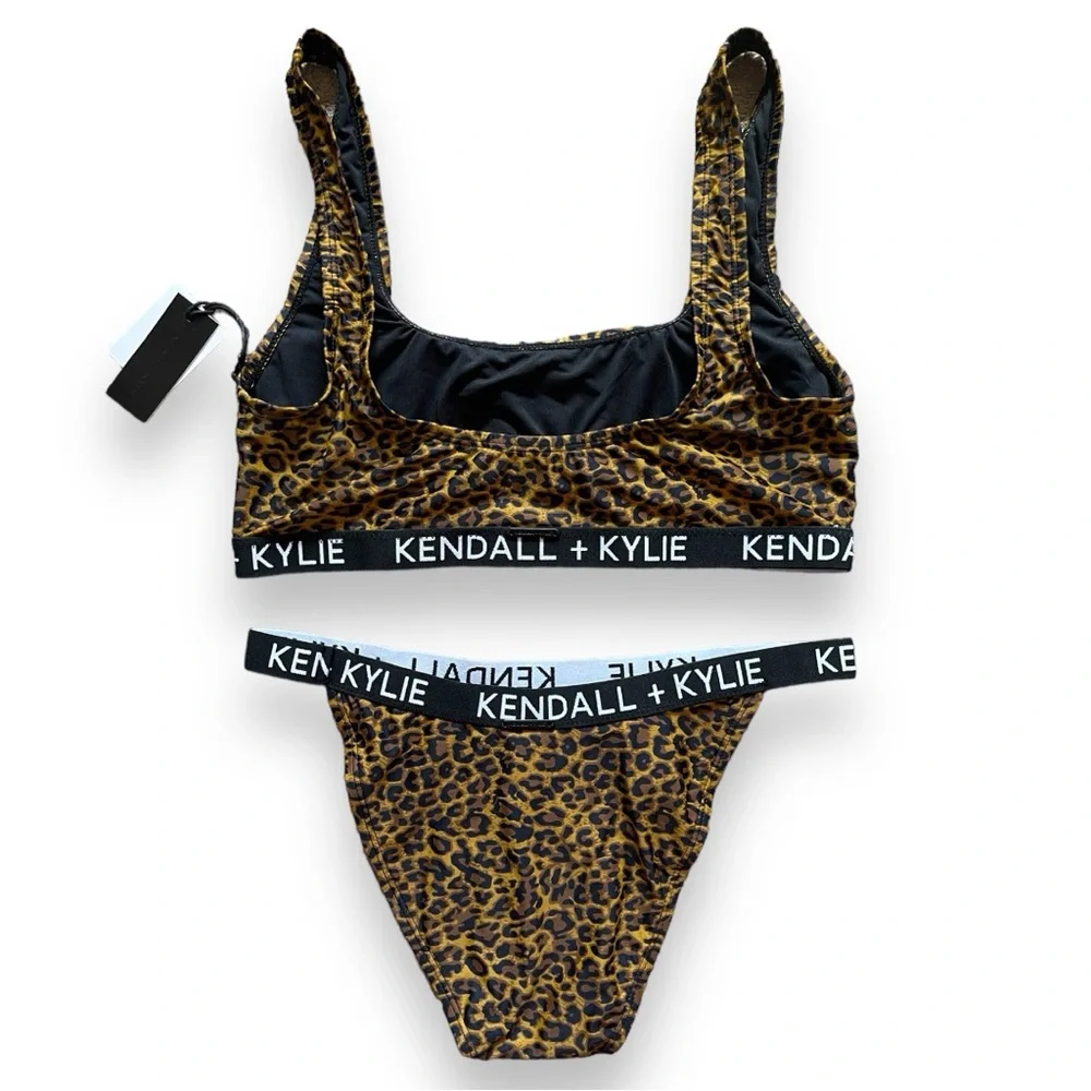 Kendall & Kylie Leopard Print Cutout Cheeky Statement Two-Piece Bikini Set